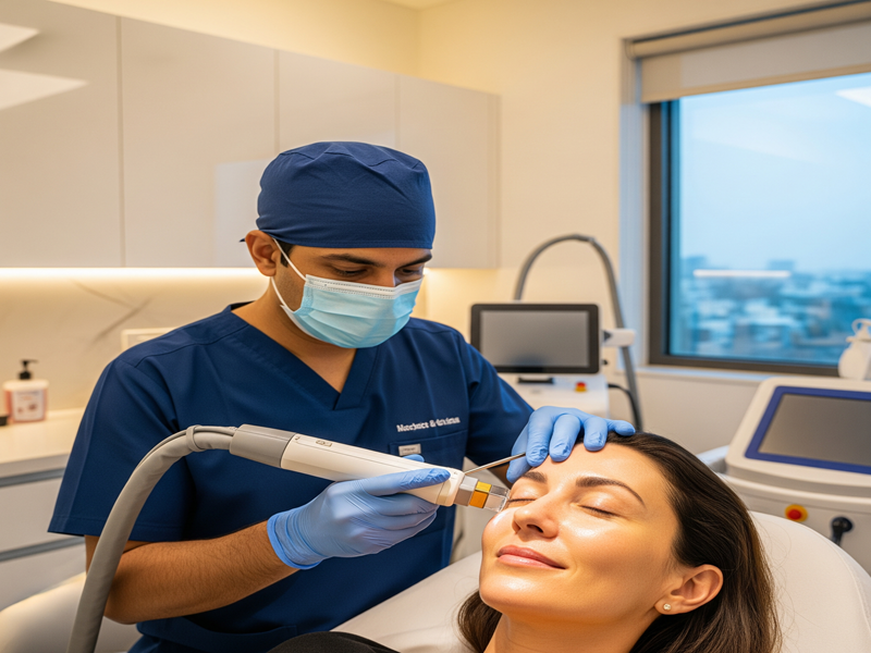 Expert cosmetic surgeon performing advanced skin treatment to achieve natural, long-lasting glow