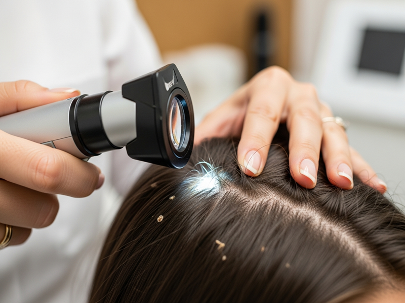 Expert examining scalp health and hair roots in Hadapsar