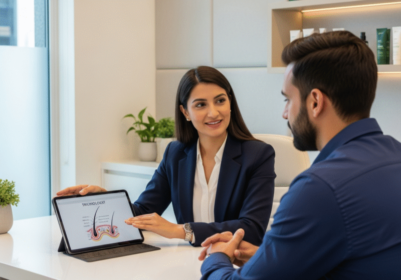 Expert explaining stress and lifestyle impact on hair health in Hadapsar