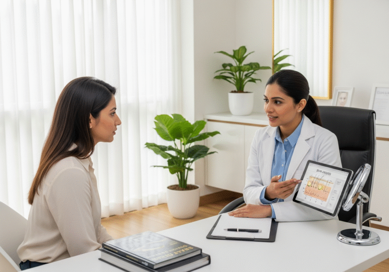 Expert explaining lifestyle impact on skin health in Hadapsar