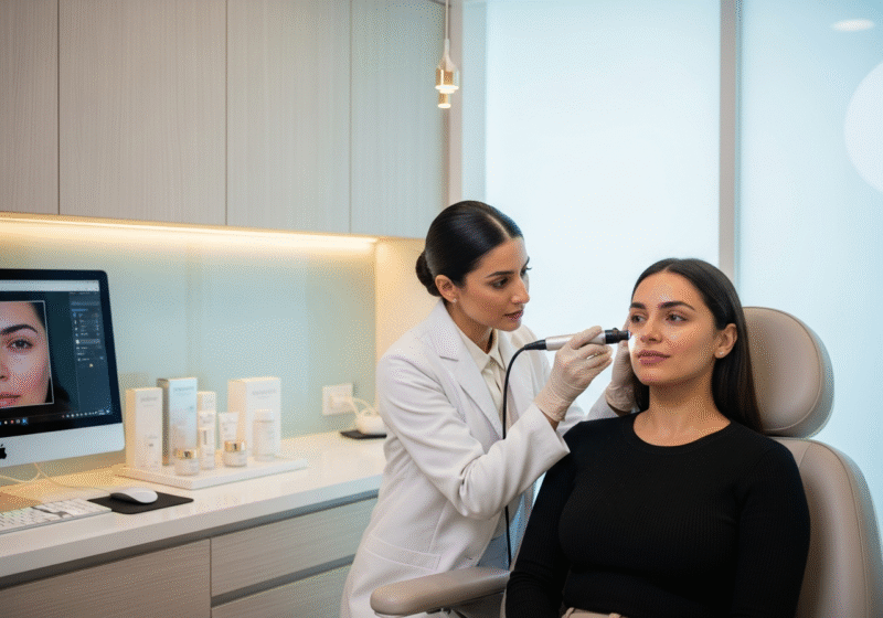 Expert examining facial skin texture and tone in Hadapsar