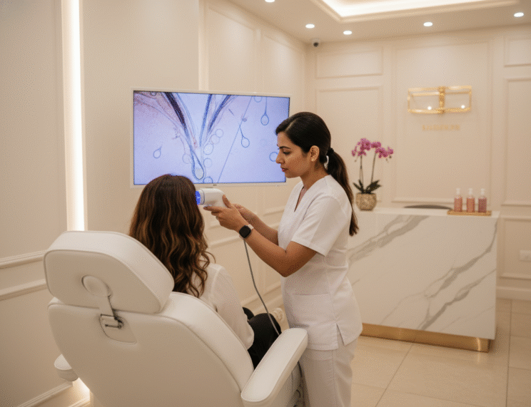 Professional scalp examination at Best hair treatment in Hadapsar